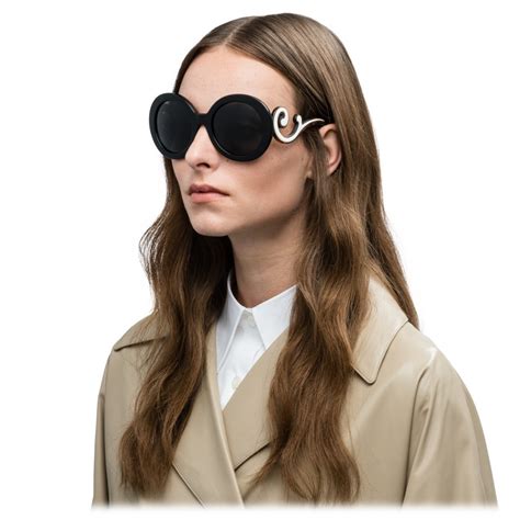 prada minimal baroque 54mm round sunglasses|prada baroque sunglasses ootd.